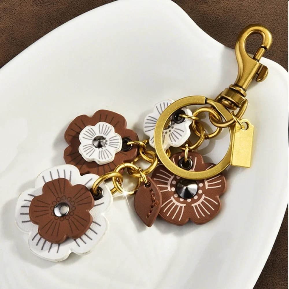 Floral Charm Keychain in Brown and White - Picture 3 of 4